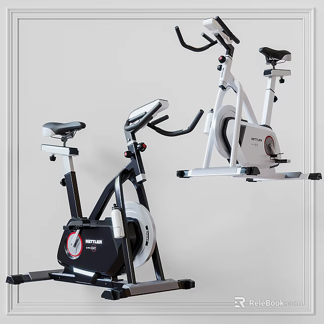 Two Black And White Stationary Exercise Bikes For Home Gym Fitness Equipment 3d model 