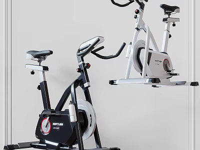 Two Black And White Stationary Exercise Bikes For Home Gym Fitness Equipment 3d model