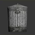 Corrugated Metal Trash Can With Lid Handle And Rustic Textured Surface Design