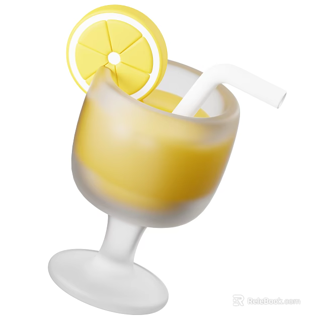 Refreshing Yellow Drink In Frosted Glass With Lemon Slice And Straw 3d model 