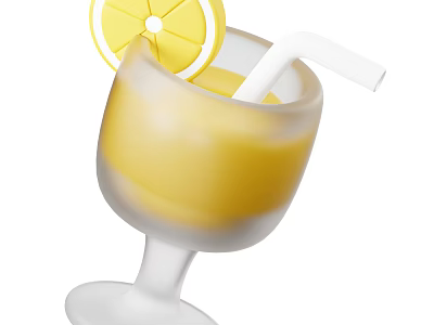 Refreshing Yellow Drink In Frosted Glass With Lemon Slice And Straw 3d model