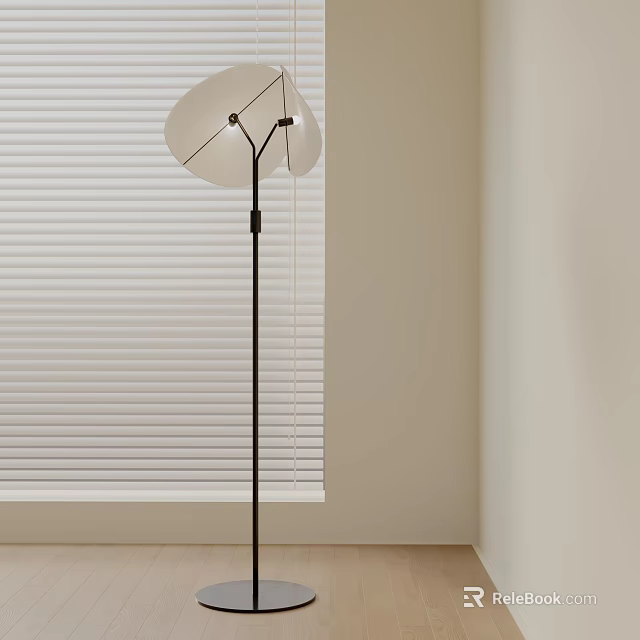 Modern Minimalist Floor Lamp With Dual Lampshades By Light Colored Wall And Window Blinds 3d model 