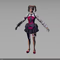 3D Anime Character Girl With Twin Tails Pink Purple School Uniform And Bandages