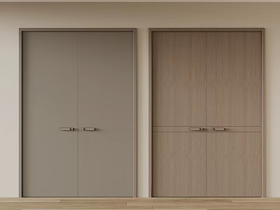 Modern Double Doors With Light Gray And Wood Grain Design For Interior Spaces 3d model