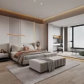Modern Bedroom Interior Design With Comfortable Bed Nightstands Bench Artwork And Ambient Lighting