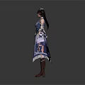 3D Model Traditional Costume Character With Blue And White Robe Long Sleeves And Brown Boots
