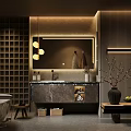 Elegant Modern Bathroom Vanity With Marble Countertop Mirror And Decorative Lighting