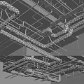 Industrial Ceiling With Metal And Red Pipes Against White Wall Design