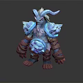 Mythical Blue Frost Horned Creature Fantasy Character With Glowing Crystals And Brown Straps