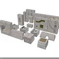 Modern Abstract White Geometric Building Structure With Modular Blocks And Openings