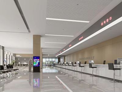 Modern Service Hall With Service Windows And Self Service Terminal 3d model