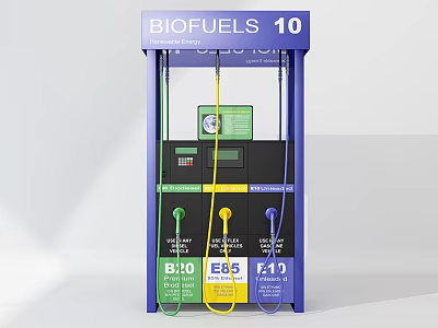 Biofuels Public Fuel Station With B20 E85 E10 Dispensers And Colored Fuel Nozzles 3d model