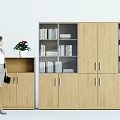 Modern Wooden Bookcase Design With Glass Door Compartments And Closed Storage Cabinets