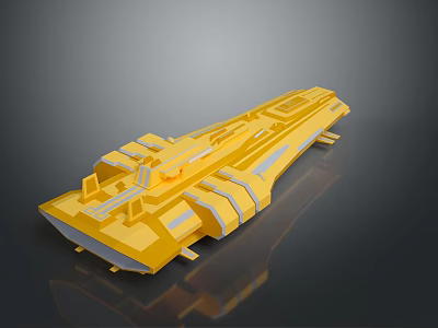 Futuristic Yellow Spaceship Model With Glossy Surface And Geometric Design On Dark Background 3d model