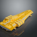 Futuristic Yellow Spaceship Model With Glossy Surface And Geometric Design On Dark Background