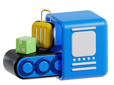 Blue Industrial Equipment with Conveyor Belt and Green Yellow Packages 3d model