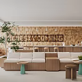 Coffee Shop Interior Design With Wooden Wall Coffee Rooms Sign Sofas Small Tables Green Plants 3d model