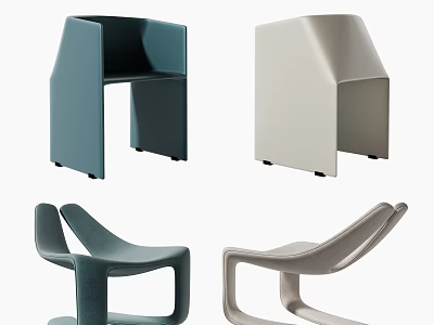 Contemporary Single Chairs With Unique Ergonomic Design In Blue And Beige 3d model
