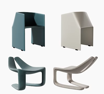 Contemporary Single Chairs With Unique Ergonomic Design In Blue And Beige 3d model