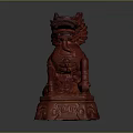 Traditional Chinese Red Qilin Statue With Intricate Carving And Decorative Base