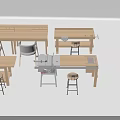 Wooden Table And Chair Set With Multiple Designs Storage And Matching Stools 3d model