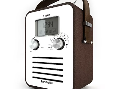 Retro Radio With Brown And White Design Leather Strap Digital Display And Time Function 3d model