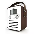 Retro Radio With Brown And White Design Leather Strap Digital Display And Time Function 3d model