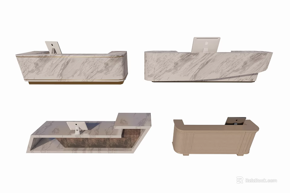Elegant Modern Reception Desk With Marble Counter And Stylish Design Structures 3d model 
