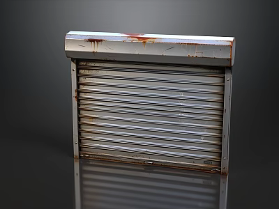 Rusty Metal Folding Door With Weathered Surface And Top Beam Structure 3d model