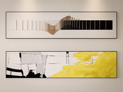 Abstract Wall Art Paintings Featuring Geometric Lines And Color Blocks In Brown Black Yellow White 3d model
