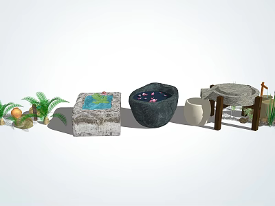 Karesansui Zen Japanese Garden Design With Stone Basin Moss And Sand Patterns 3d model
