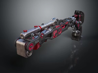 Mechanical Weapon With Intricate Metal Gears Red Accents And Industrial Design 3d model