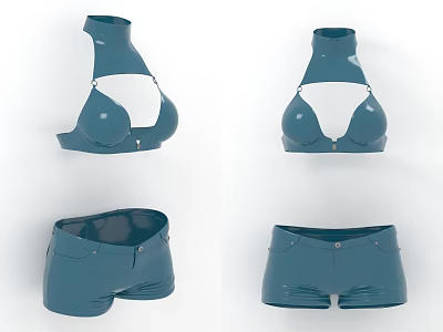 Blue Fitted Top And Shorts Set With Sleek Unique Cut Design Shown In Various Angles 3d model