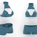 Blue Fitted Top And Shorts Set With Sleek Unique Cut Design Shown In Various Angles