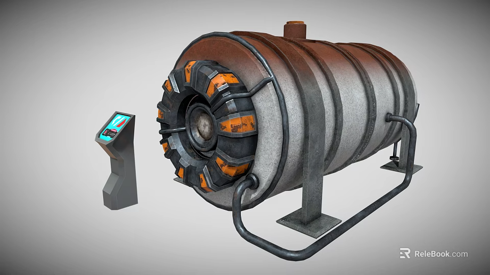 Industrial Storage Tank Equipment with Digital Control Panel Orange Components and Support Stand 3d model