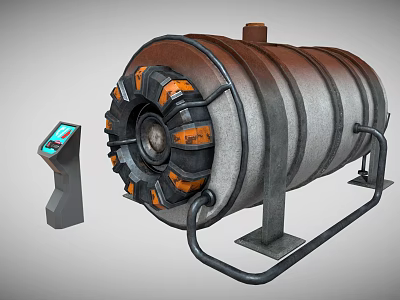 Industrial Storage Tank Equipment with Digital Control Panel Orange Components and Support Stand 3d model