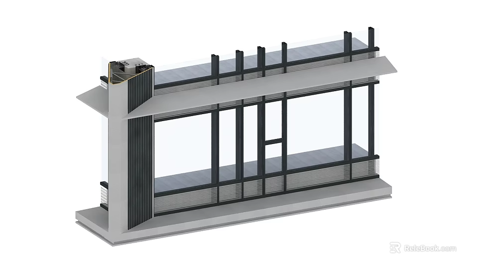 Modern Building Facade With Glass Curtain Wall And Structural Metal Frames 3d model 