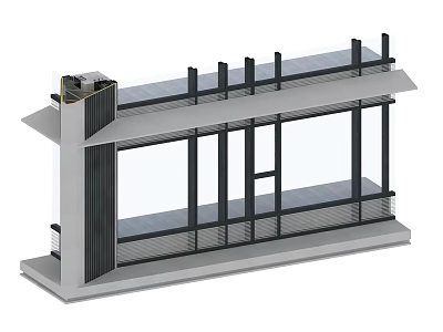 Modern Building Facade With Glass Curtain Wall And Structural Metal Frames 3d model