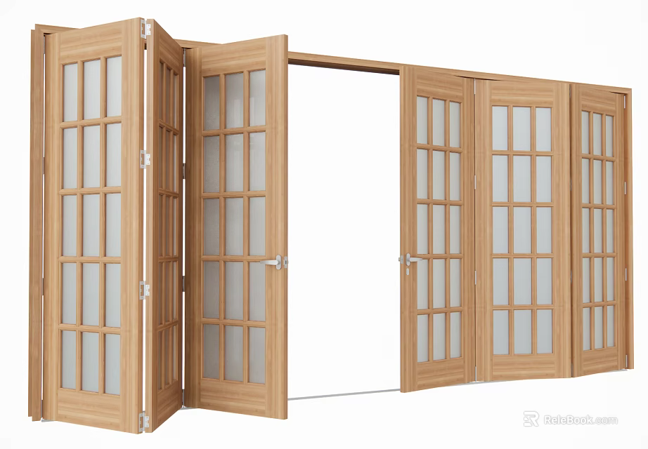 Wooden Folding Doors With Glass Panes For Modern Home Interior Design 3d model 