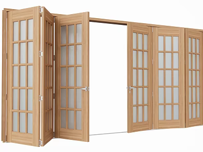 Wooden Folding Doors With Glass Panes For Modern Home Interior Design 3d model