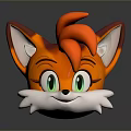 Cute Cartoon Fox Head Figurine With Orange Ears Green Eyes And White Beard