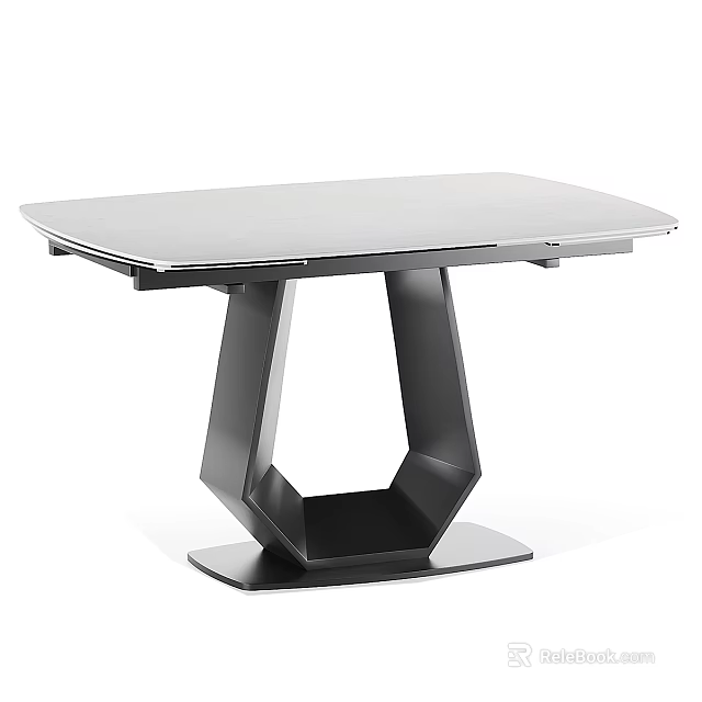 Modern Design Dining Table With Smooth Surface And Unique Geometric Metal Base Structure 3d model 