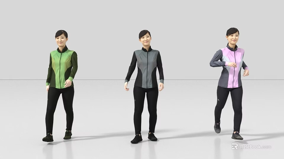 Women Wearing Different Colored Sportswear Jackets With Black Pants For Active Lifestyle 3d model 
