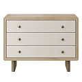 Modern Bedside Table With Three White Drawers Light Wood Frame And Brass Knobs Sleek Design 3d model