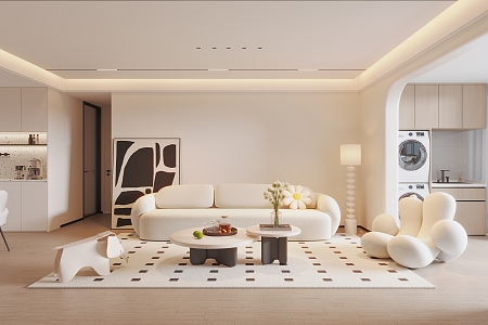 modern living room cream living room 3d model