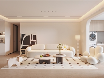 modern living room cream living room 3d model