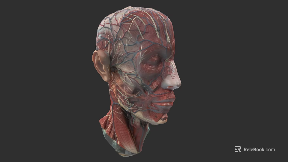 Detailed Human Head Anatomical Model Showing Muscles And Blood Vessels 3d model 