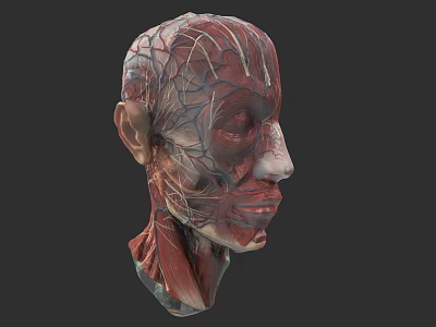 Detailed Human Head Anatomical Model Showing Muscles And Blood Vessels 3d model