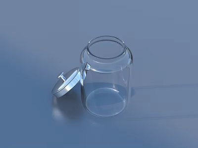 Clear Transparent Glass Jar With Open Silver Lid On Blue Surface 3d model