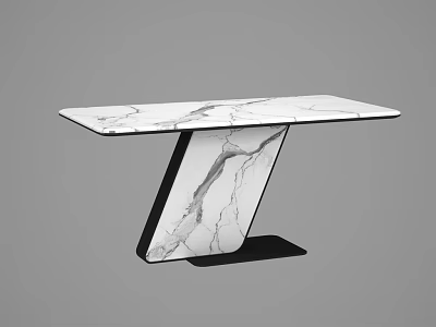 Modern Dining Table With White Marble Texture And Unique Z Shaped Leg Black Base 3d model